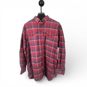 Ariat Men’s Rebar Red and Blue Flannel Plaid Button-Down Shirt